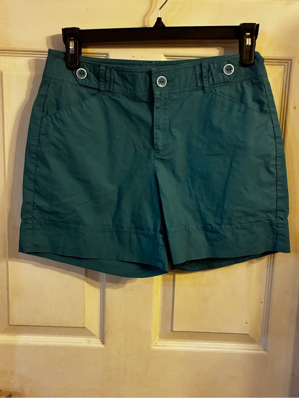 Dockers women's chino shorts dark teal/green flat-front, size: 8